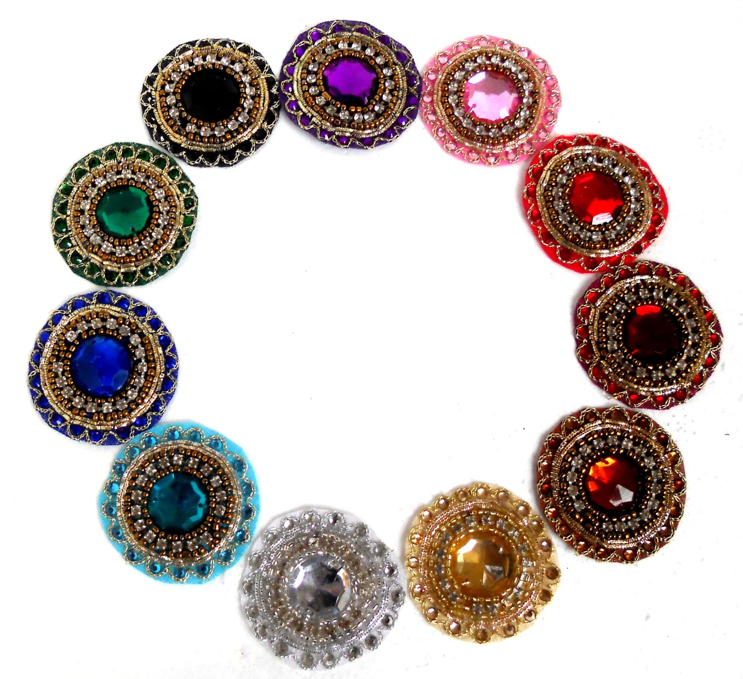 Sale-2 Rhinestone Appliques.Make Rhinestone Brooch. Indian Appliques in Kundan. Mandala.Medallion. custom color