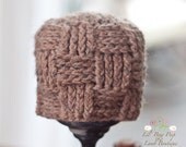 Crochet Woven Beanie in Oatmeal