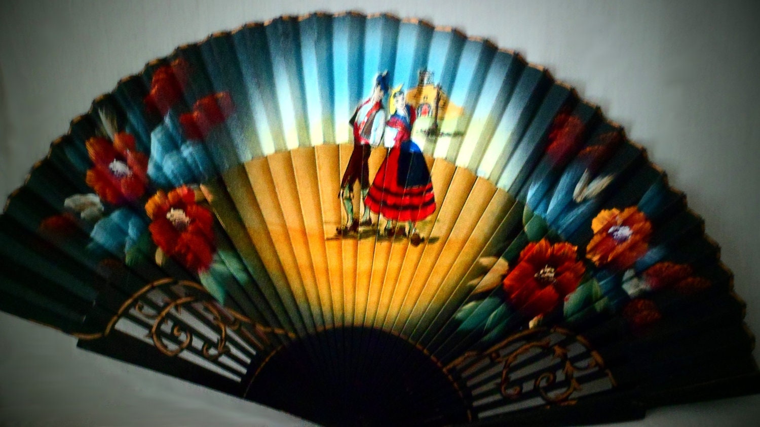 Vintage Black Fabric Hand Fan