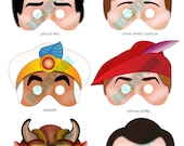 DISNEY PRINCESS PARTY Printable Mask Collection. Includes all 6 prince masks. Photo booth prop. Prince Charming, Aladdin, The Beast