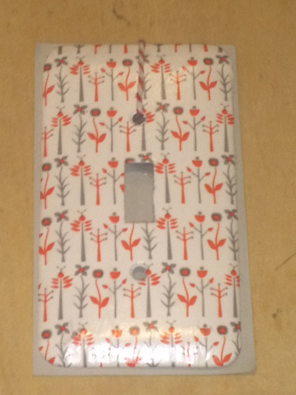 Handmade Paper Light Switch plate, Orange and Grey Trees, single light, Hipster Houseware, Housewarming gift