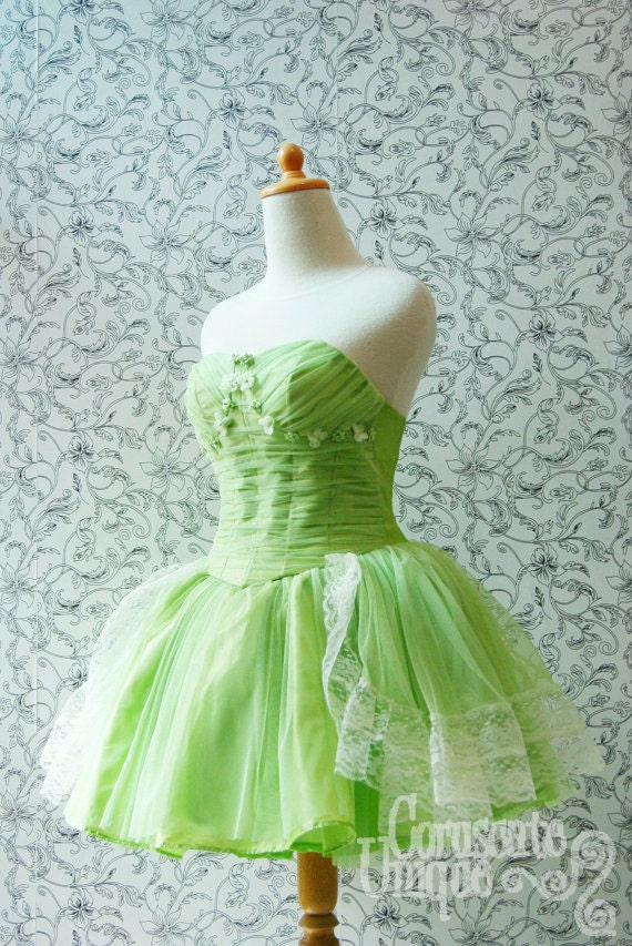 Green Puffy Tutu Bustier Short Wedding Dress - Exquisite Details.