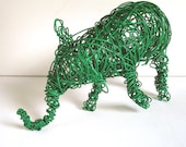 Unique Wire Animal Sculpture - GREEN ELEPHANT - One of a Kind Sculpture