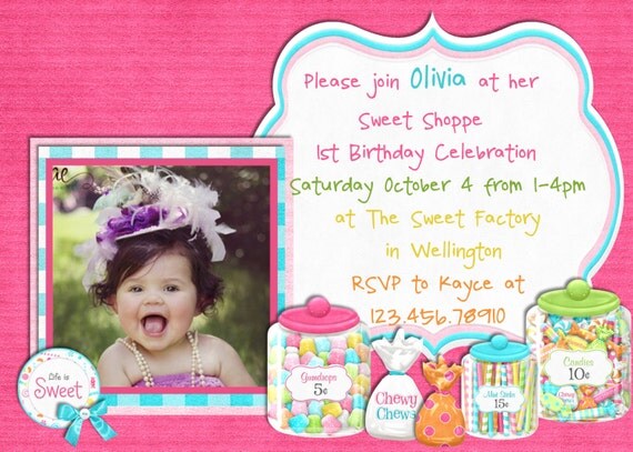 Candy Sweet Shoppe Birthday Invitation - Printable Photo Card Choose Your Color Il_570xn