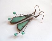 Stained glass earrings copper wire turquoise jewelry Little Cricket - ArtemisFantasy