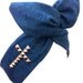 blue denim WIRE Rockabilly Headband with Hand embellished silver stud Cross - Punk
