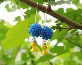 Blue Earrings Chrysanthemum Resin Cabochon Yellow Flower Wedding Party Jewelry