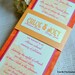 Wedding Invitation--4x9 Metallic Orange and Hot Pink Paisley/Damask Wedding Invitation with Monogramed Belly Band, RSVP card/envelope