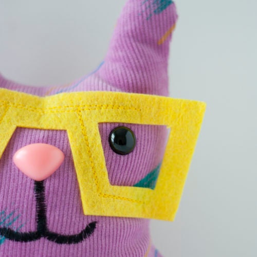 Lilac - Rad Corduroy Yellow Glasses Plush Cat or Decorative Pillow
