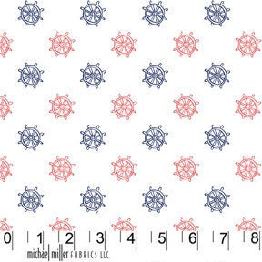 Out to Sea by Sarah Jane -Ship Wheels-Flame 1 yard