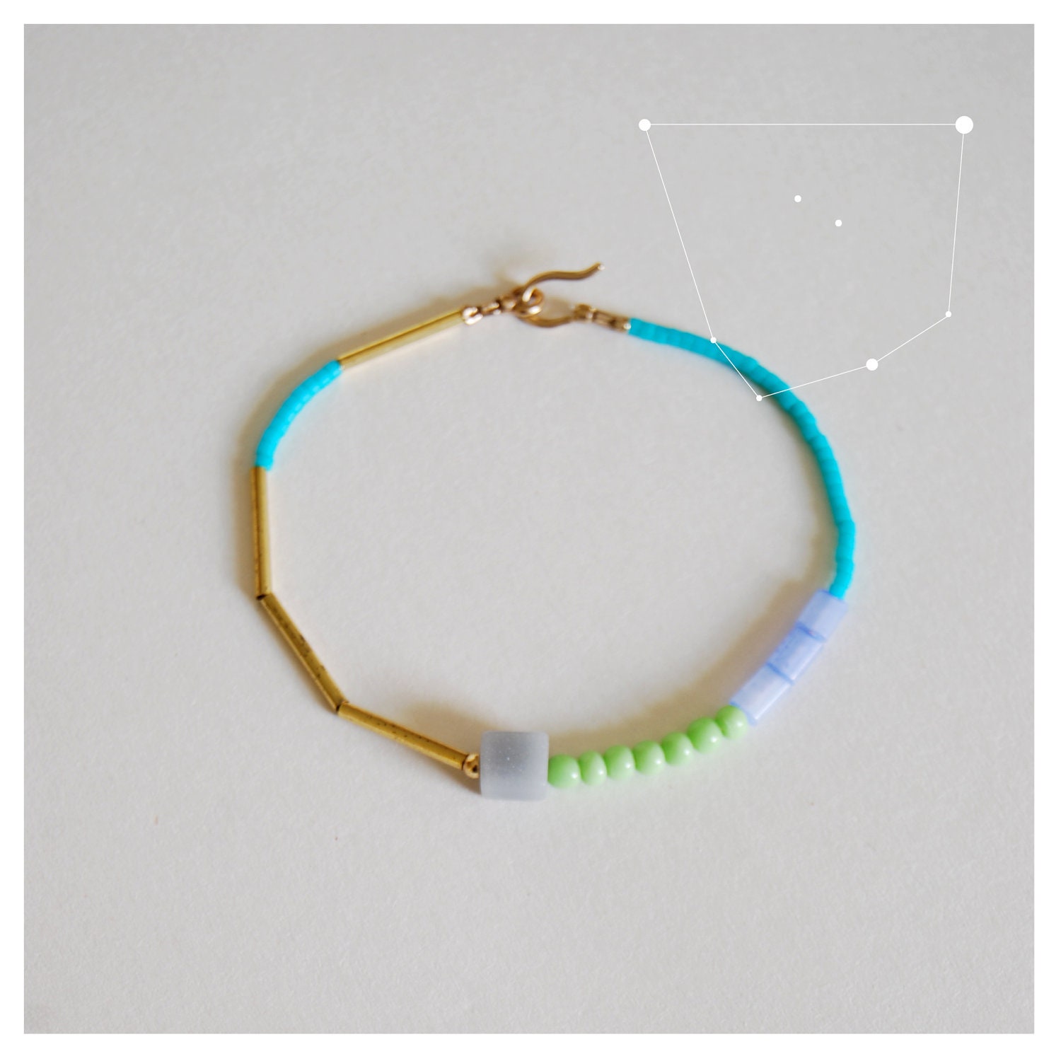 Beaded Colorblock Bracelet in Seafoam Green and Turquoise, The Bellatrix