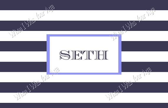 Navy & White Stripe Personalized Placemat Il_570xn