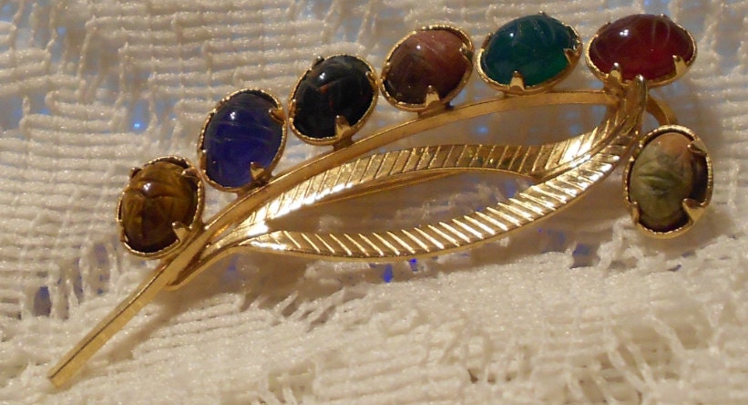 Vintage Scarab Leaf Brooch 12 KT Gold Filled