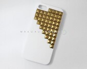 FREE Shipping US -- iPhone 5 Brass Studs Studded White Rubberized Hard Phone Case AT&T Verizon Sprint