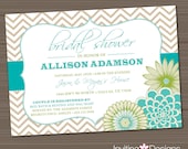 Printable Wedding Shower Invitation, Bridal Shower Invitation, Aqua, Green