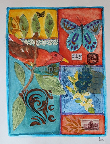 Whimsical Just Fly -  11 x 14 inch Print of a Reproduction of an Original Mixed Media Watercolor Painting,