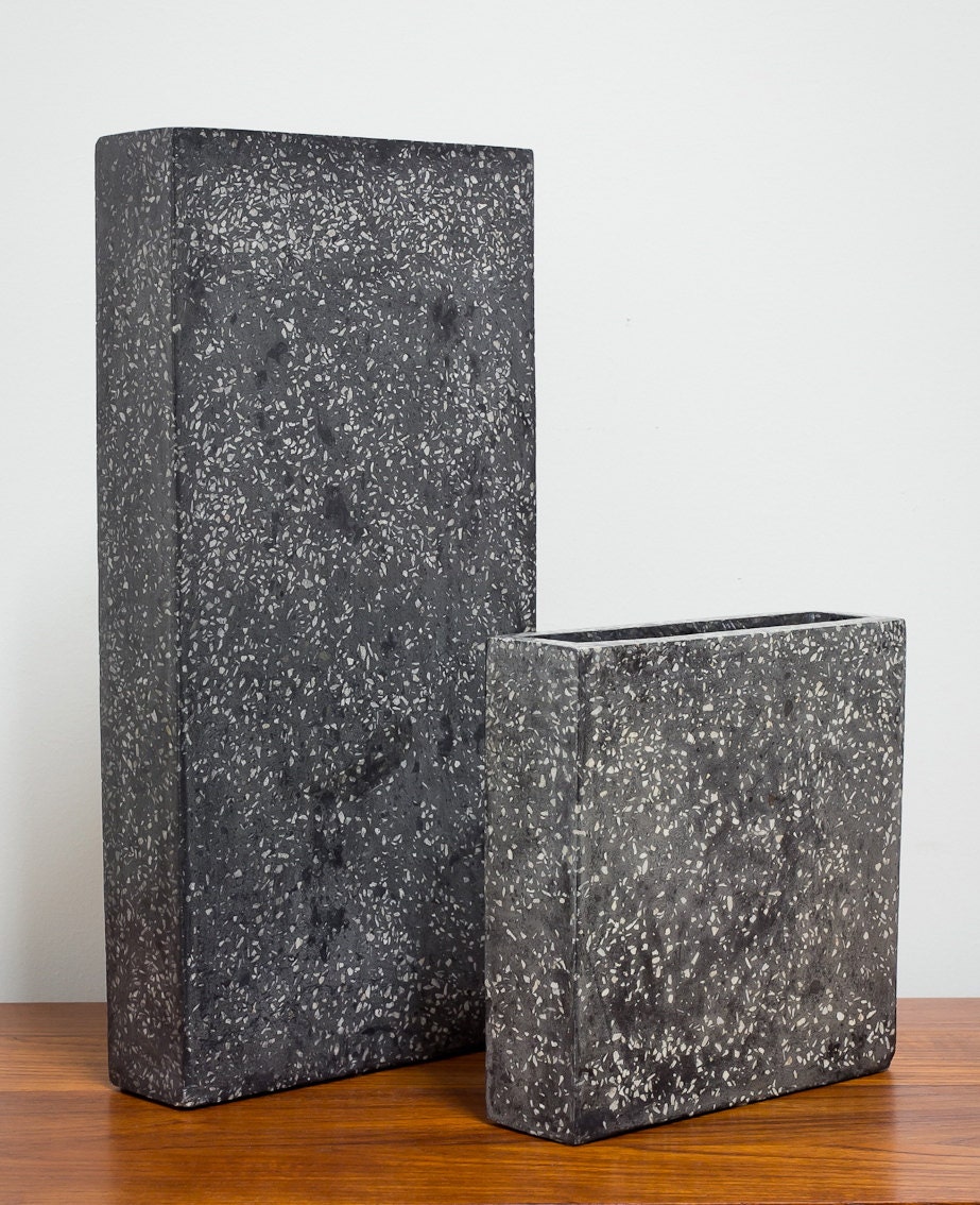 A 2-Piece Set of Charcoal Terrazzo Vases