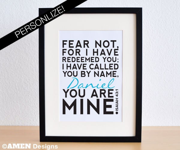 Printable Christian Poster. Redeemed. Isaiah 43:1. 8x10. DIY. PDF.Bible Verse. Personalize.