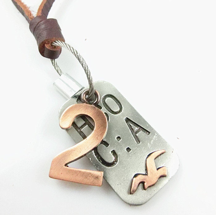 Brown real Leather and alloy pendant adjustable necklace mens necklace  unisex necklace cool necklace B132