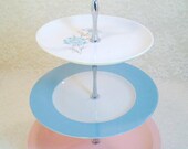 3 Tier Cake Stand Tidbit Tray Pink and Blue For You