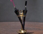 1:12 Scale Miniature Umbrella / Multi-Color BrightSpots on Black, Black Handle / New Pattern