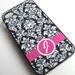iphone case Black and White Damask iPhone 4 Case with Single Pink Monogram - Accessories for iPhones - Hard Plastic BLACK Case