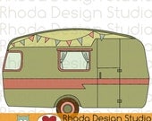 Vintage Camper Olive Green Digital Clip Art Retro Camp Trailers