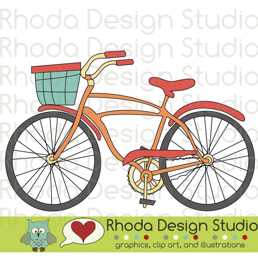 Retro Bikes With Basket Digital Clip Art Vintage Bicycles