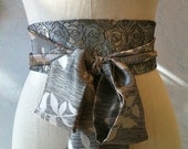 Taupe obi belt sash asian brocade satin print black engagement party wedding