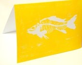 Yellow fish note card, original art blank greeting card, lino print blank note card, 5 x 7 inch