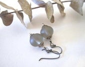 Glass Bead Earrings - Frosted "Sea Glass" Rondelles in Gray