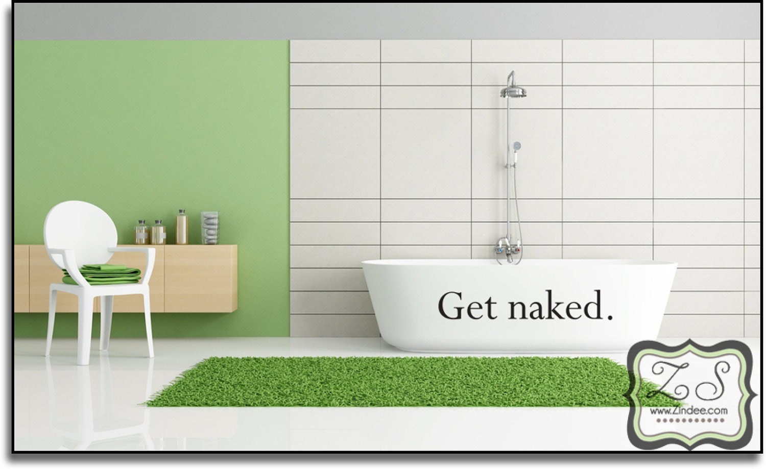 Get Naked 23"w x 4"h Removable Vinyl Decal for bathtub, mirror, wall, etc.