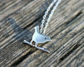 Sparrow Bird on Branch Necklace - Everyday Necklace - 925 sterling silver