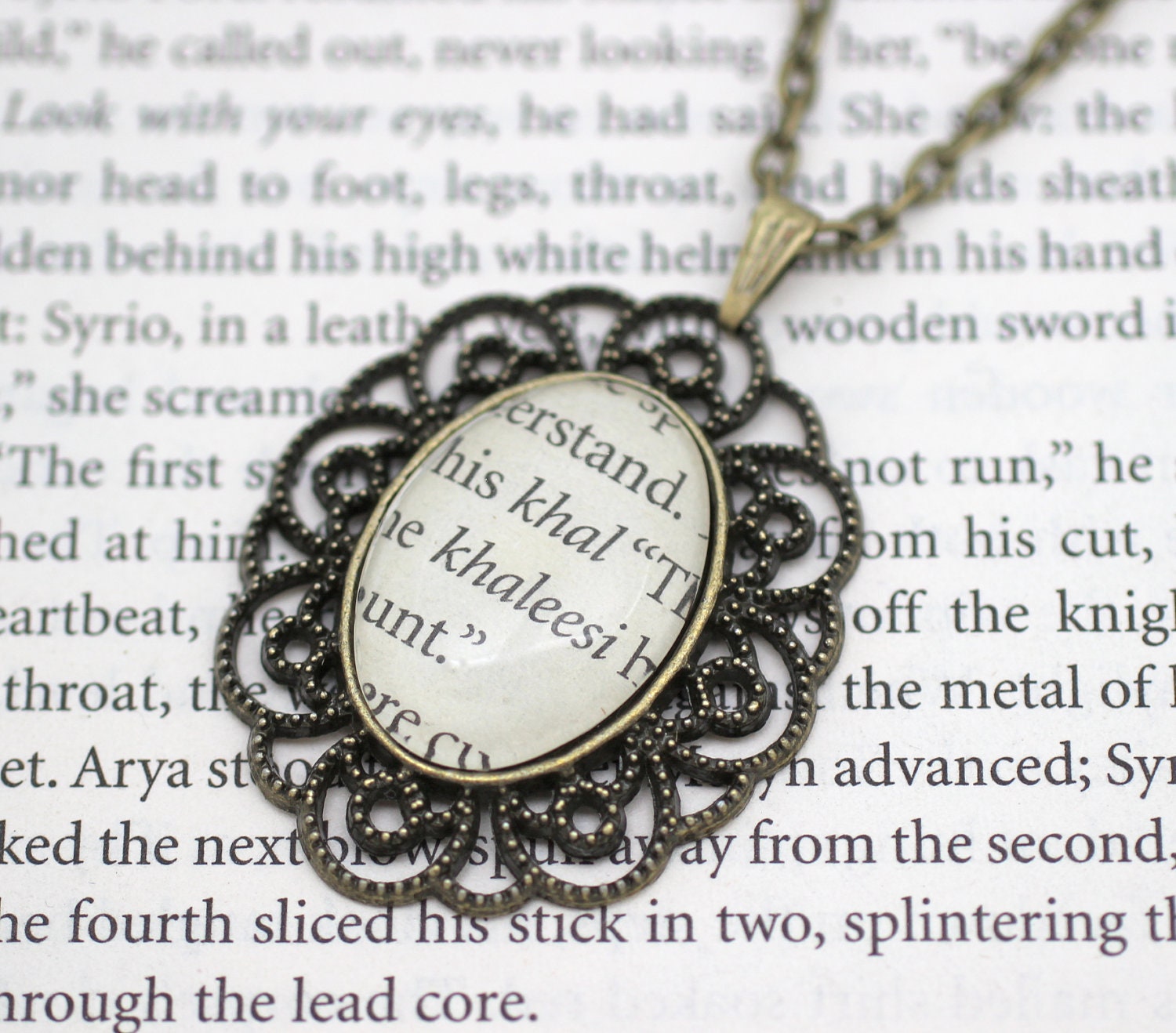 Game of Thrones 'Khal' and 'Khaleesi' Book Page Necklace