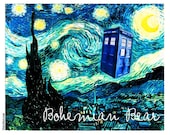 Doctor Who Inspired Starry Night "TARDIS" Painting,  8x10 Print, Vincent Van Gogh SciFi Police Box
