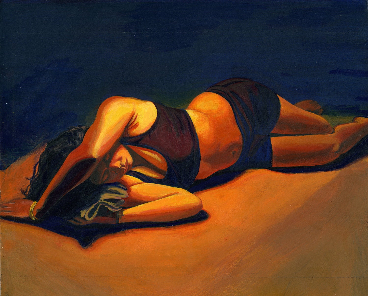 ACEO Print. Figure study. 2.5 x3.5 inches. Art by Brandy Cattoor. warm light cool shadows, sleeping lady slumber.