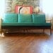 VINTAGE DANISH MODERN Sofa Lovely 1950's Mid Century Modern Furniture Lounge Style Solid Wood Teal and Walnut European Made Chicago Listing