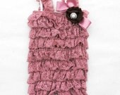 Dust PInk Lace Newborn Baby, Toddler, Girl Petti Romper Photo Prop With Hair Shabby Flower Clip