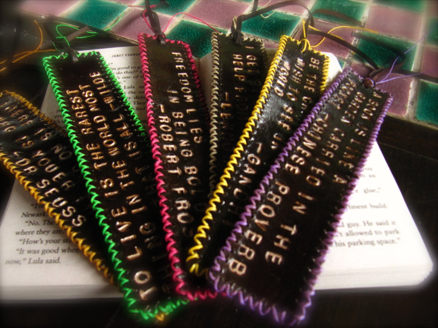 RESERVED LISTING for Shari - 4 Custom Stamped Leather Key Chains
