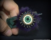 Monster Mash Bead Embroidery bracelet- bead embroidered cuff with hairy eyeball
