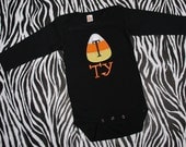 Monogrammed T-Shirt or Onesie Candy Corn - Fall - Halloween Boy or Girl (personalized appliqued) Black Long Sleeve or Short Sleeve