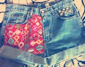 Tribal Neon Geometric High Waist Jean Short