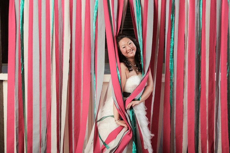READY TO SHIP: Gently Used Hot Pink, Shades of Grey, and Emerald Green Photo Booth Backdrop
