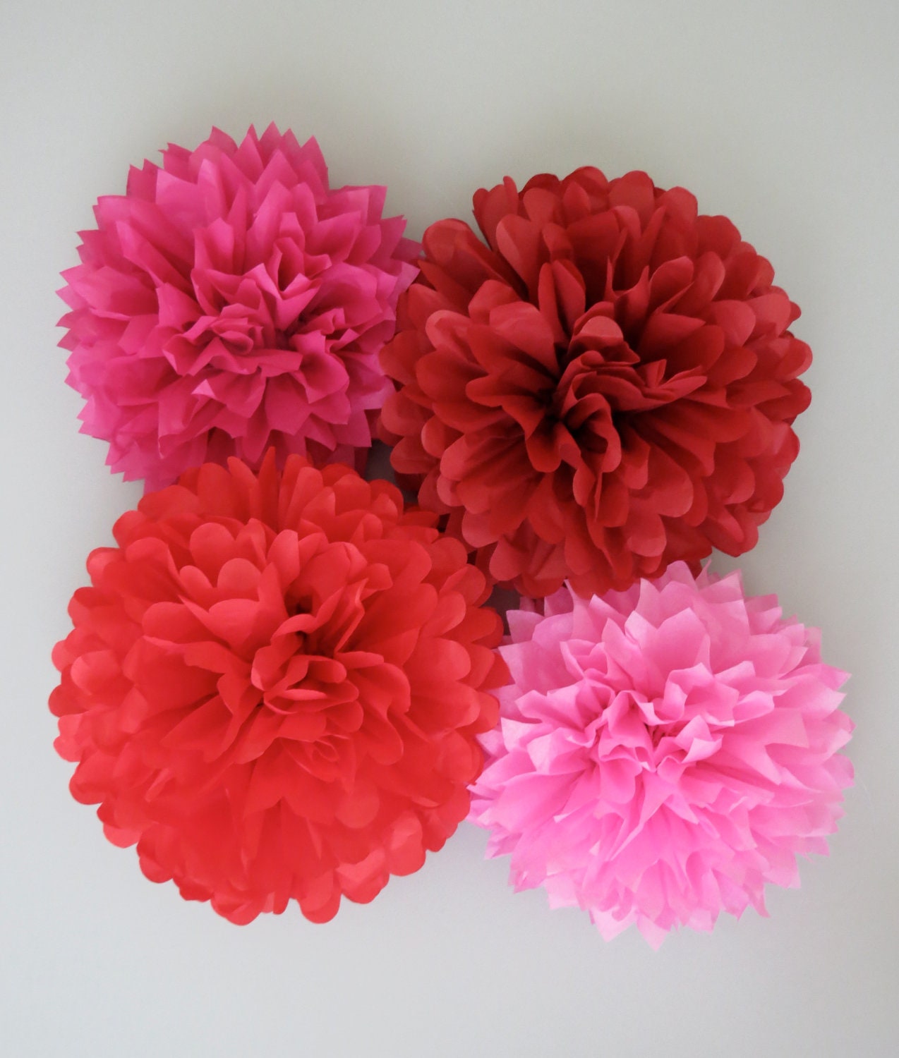 4 Pom Poms - Red and Pink Harlington Pom-Poms - More Colors Available - Tissue Paper Poms - Valentines Day - Pottery Barn Kids