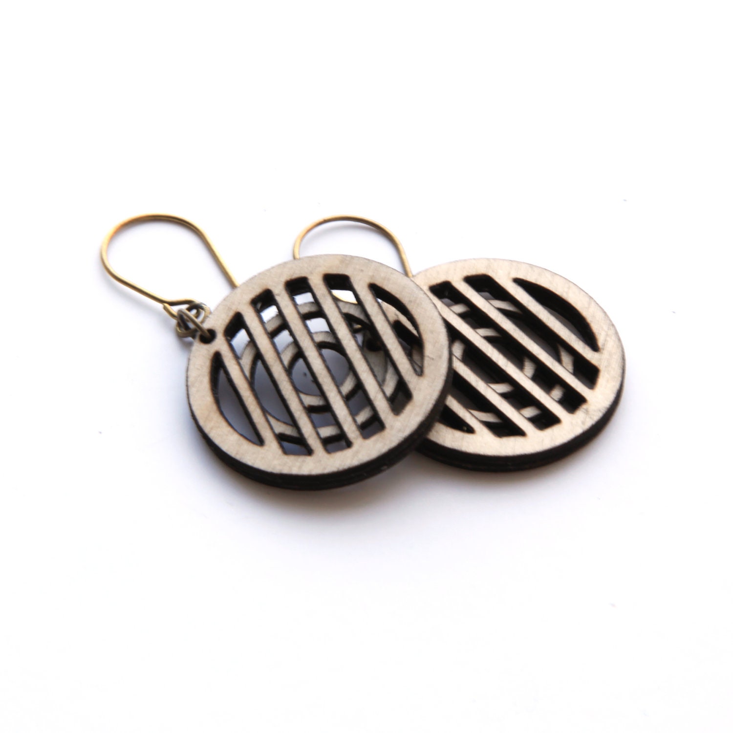 Small Lines and Circles Lightweight Earrings - Geometric Patterns with Handcrafted Wood (0024)