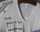 Made to order- Hand Embroidered Gangster V-neck T-shirt