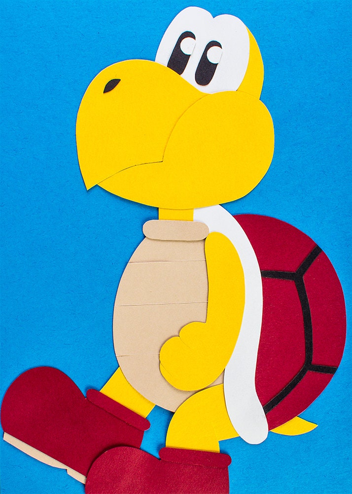 Koopa Troopa 5x7 Print of Papercut from Super Mario