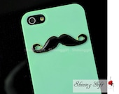 BLACK Mustache Mint Green Iphone 5 Case Cover, iPhone 5 Case, iPhone 5 Hard Case, Light Green iPhone Case