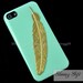 iPhone 5 Case, Mint Green Iphone 5 case with Golden Angle Feather
