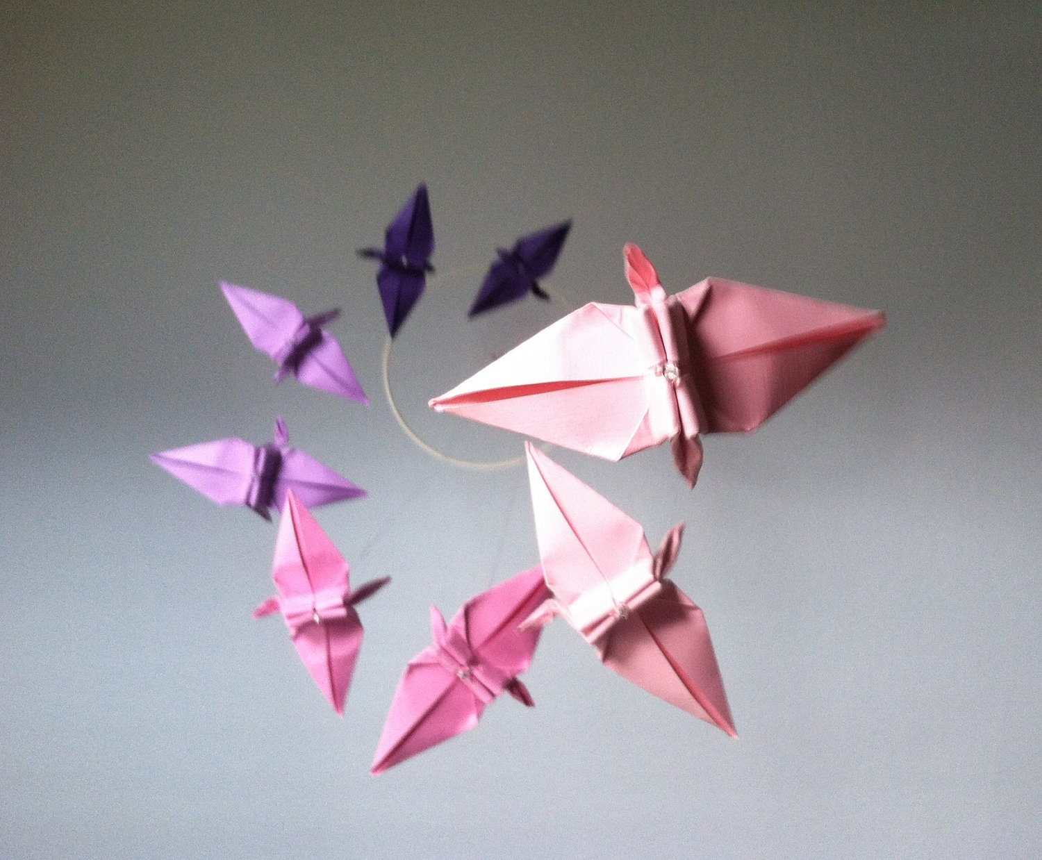 Purple 2 Pink Spiral Origami Crane Mobile